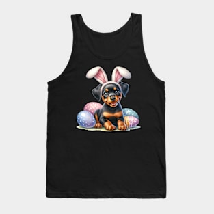 Puppy Doberman Pinscher Bunny Ears Easter Eggs Happy Easter Tank Top